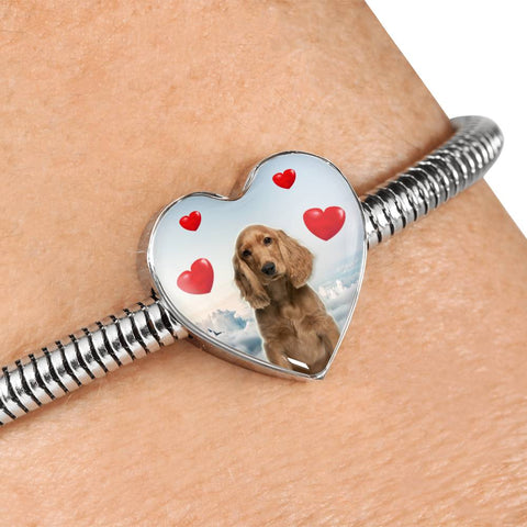 Cocker Spaniel Print Heart Charm Steel Bracelet
