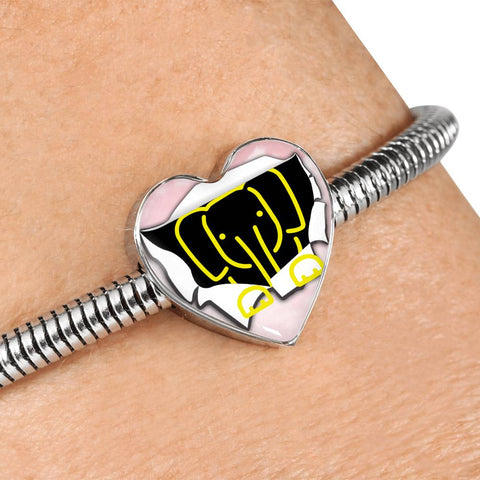 Cute Baby Elephant Print Heart Charm Steel Bracelet