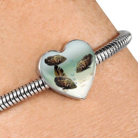 Oscar Fish Print Heart Charm Steel Bracelet