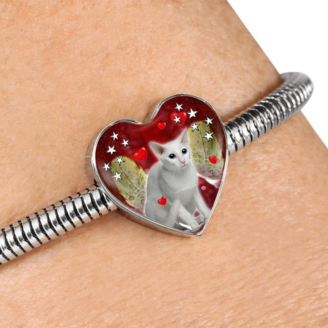 Oriental Shorthair Cat Print Heart Charm Steel Bracelet