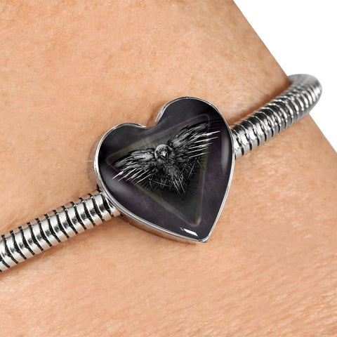 Amazing Eagle Print Heart Charm Steel Bracelet