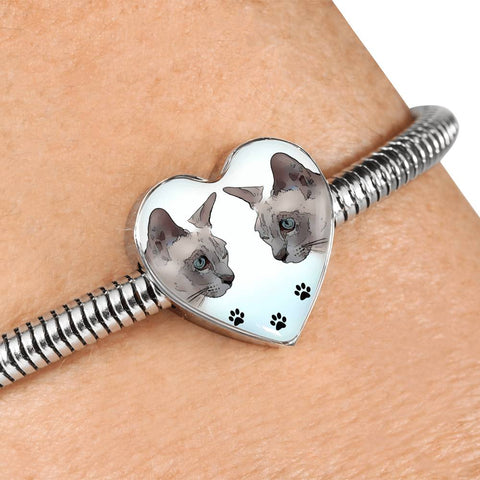 Tonkinese Cat Print Heart Charm Steel Bracelet