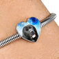 Newfoundland Dog Print Heart Charm Steel Bracelet