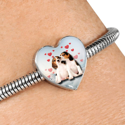 Cute Beagle Dog Print Heart Charm Steel Bracelet