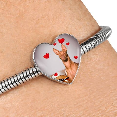 Pharaoh Hound Print Heart Charm Steel Bracelet
