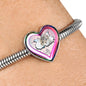 Cute Painted Cat Print Heart Charm Steel Bracelet
