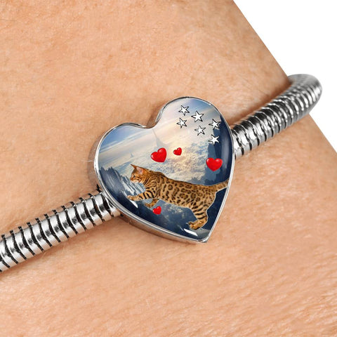 California Spangled Cat Print Heart Charm Steel Bracelet