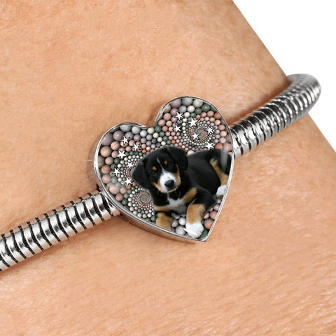 Entlebucher Mountain Dog Print Heart Charm Steel Bracelet