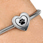Paw Print Heart Charm Steel Bracelet