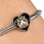 Colorful Cat Print Heart Charm Steel Bracelet