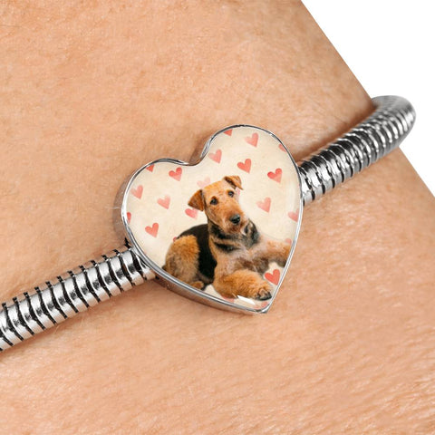 Airedale Terrier Print Luxury Heart Charm Bracelet