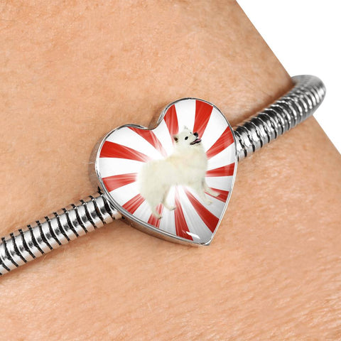 American Eskimo Dog Print Heart Charm Steel Bracelet
