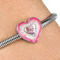 Cute Kitten Print Heart Charm Steel Bracelet