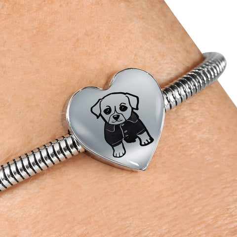 Cute Dog Art Print Heart Charm Steel Bracelet