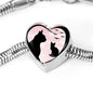 Cat Vector Art Print Heart Charm Steel Bracelet