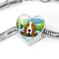 Basset Hound Dog Vector Print Heart Charm Steel Bracelet