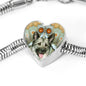 Norwegian Elkhound Dog Print Heart Charm Steel Bracelet