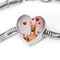 Pharaoh Hound Print Heart Charm Steel Bracelet