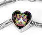 Colorful Cat Print Heart Charm Steel Bracelet