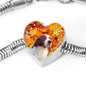 Irish Red and White Setter Print Heart Charm Steel Bracelet