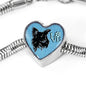 Papillon Dog On Denim Print Heart Charm Steel Bracelet