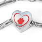 Red Paw Print Heart Charm Steel Bracelet