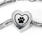 Paw Print Heart Charm Steel Bracelet