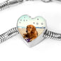 Cute Golden Retriever Print Heart Charm Steel Bracelet