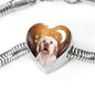 Clumber Spaniel Print Heart Charm Steel Bracelet