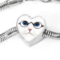 Cute Cat With Glasses Print Heart Charm Steel Bracelet