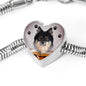 Finnish Lapphund Dog Print Heart Charm Steel Bracelet