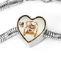 Lovely Bengal Cat Print Heart Charm Steel Bracelet