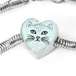 Cute Cat Face Print Heart Charm Steel Bracelet
