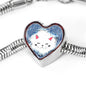 Cute Cat In Denim Print Heart Charm Steel Bracelet