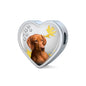 Vizsla Print Heart Charm Steel Bracelet