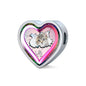 Cute Painted Cat Print Heart Charm Steel Bracelet