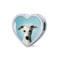 Whippet Dog Print Heart Charm Steel Bracelet