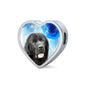 Newfoundland Dog Print Heart Charm Steel Bracelet