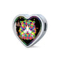 Colorful Cat Print Heart Charm Steel Bracelet