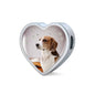 English Foxhound Print Heart Charm Steel Bracelet