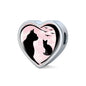 Cat Vector Art Print Heart Charm Steel Bracelet