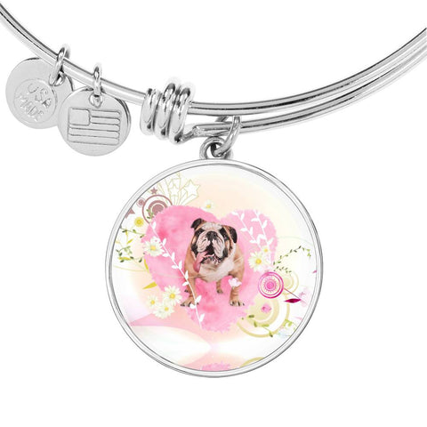 Bulldog Print Circle Charm Bangle