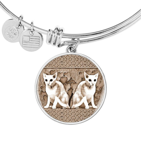 Oriental Shorthair Cat Print Circle Pendant Luxury Bangle