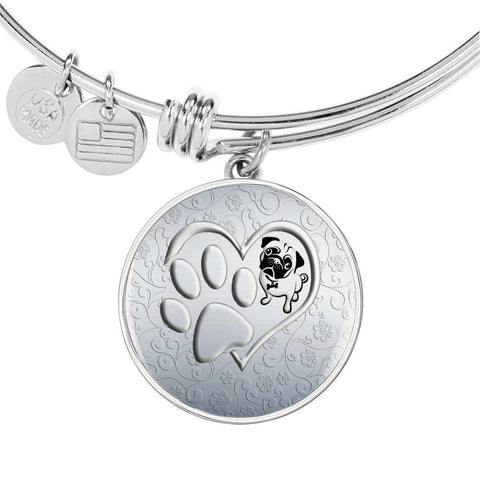 Pug Paws Print Circle Pendant Luxury Bangle