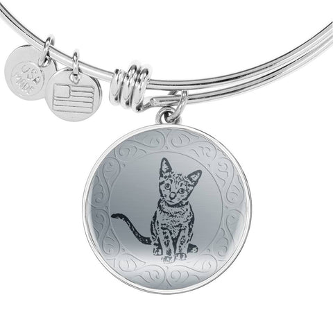 Russian Blue Cat Art Print Circle Pendant Luxury Bangle