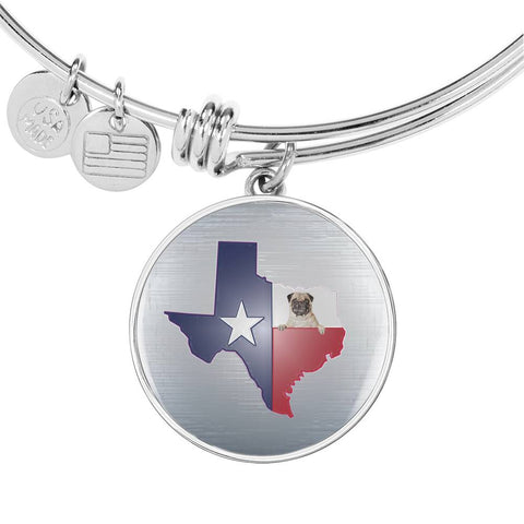 Pug Dog Texas Print Circle Pendant Luxury Bangle