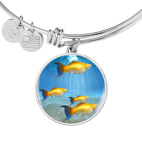 Common Molly Fish Print Circle Pendant Luxury Bangle