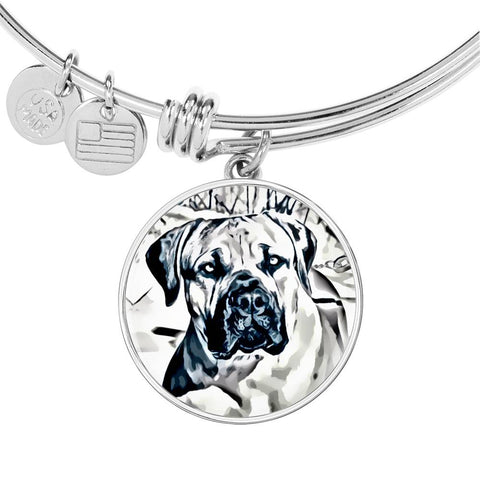 South African Mastiff (Boerboel) Dog Print Circle Pendant Luxury Bangle