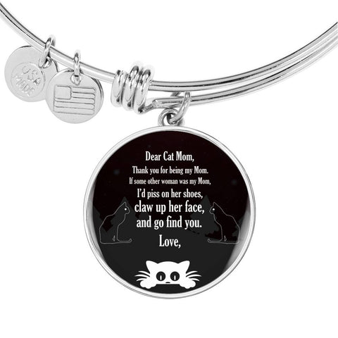 Cute Cat Print Circle Pendant Luxury Bangle
