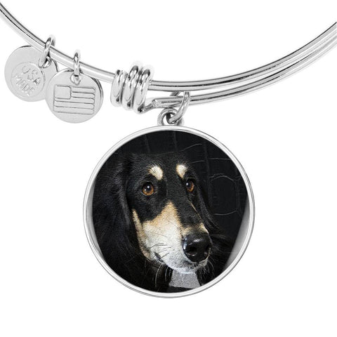 Black Saluki Dog Print Circle Pendant Luxury Bangle